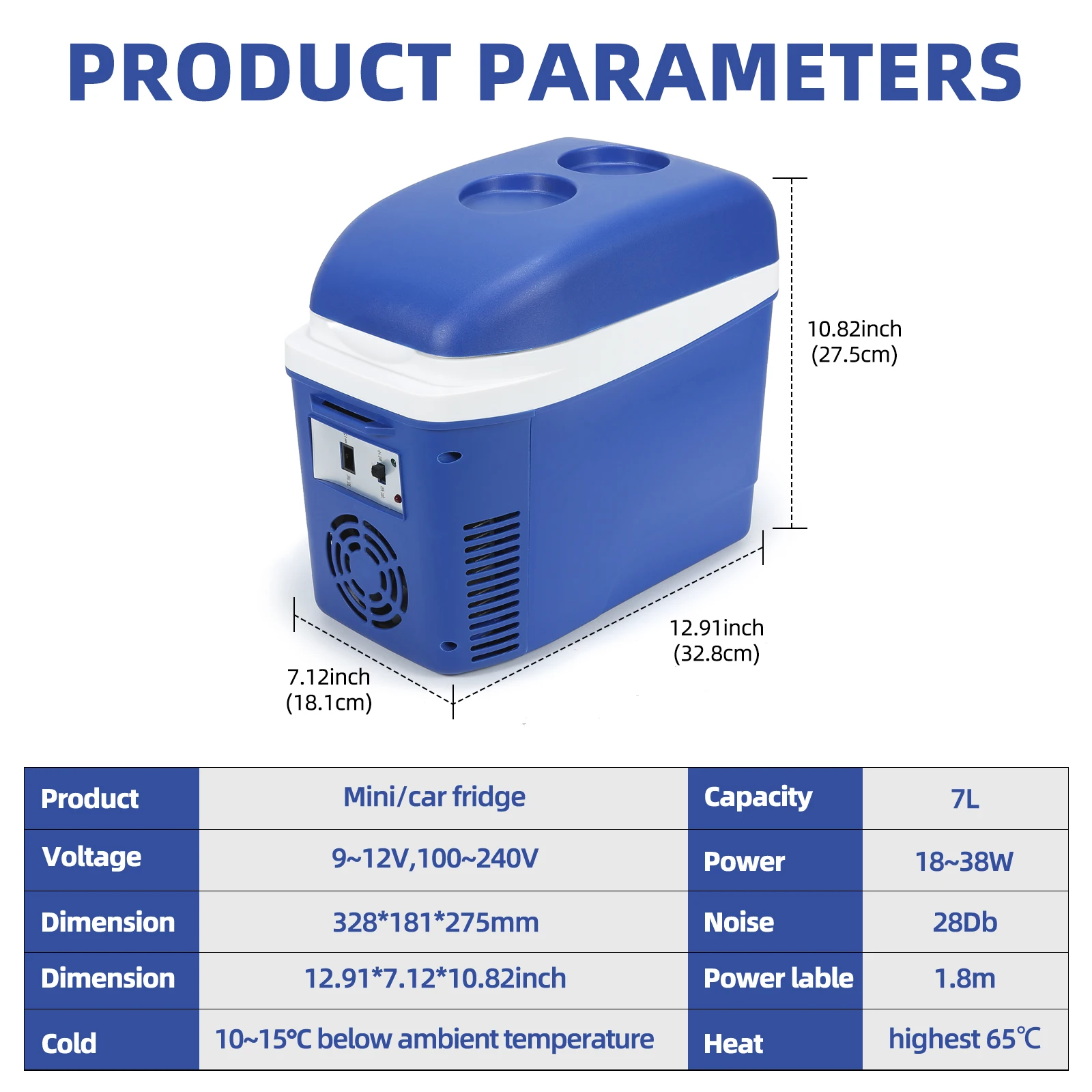 ثلاجة صغيرة محمولة للتخييم من IceBlue، 7 لتر/9 علبة مبرد ثلاجة ثنائي السيارة مع مقبس طاقة ولاعة السجائر بتيار مستمر 12 فولت