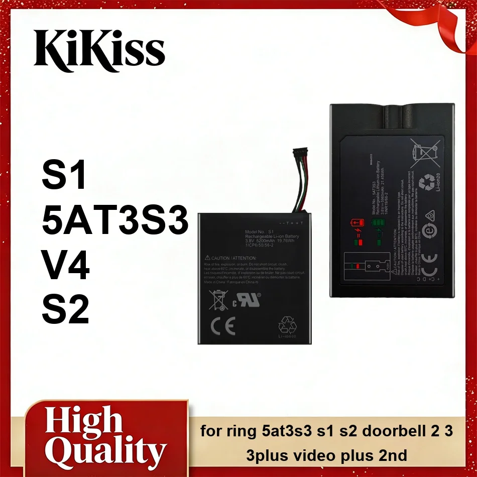 Battery High-Capacity V4 5200-6040mAh For Ring 5at3s3 S1 S2 Doorbell 2 3 3PLUS Video Plus 2ND