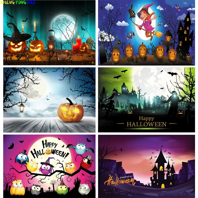 

Vinyl Custom Halloween Backdrop Tombstone Castle Pumpkin Moon Baby Photography Background For Photo Studio Props 1911CXZM-56