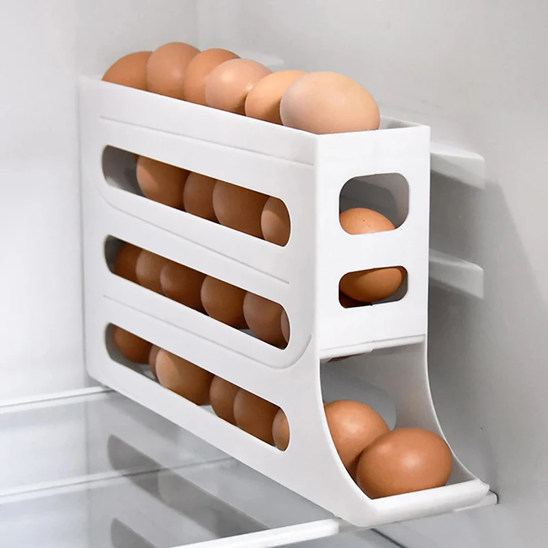 1pc 4 Tier Egg Storage Box Organizer for Refrigerator Rolling Egg Organizer Holder Fridge Storage Organizer Food Storage Contain