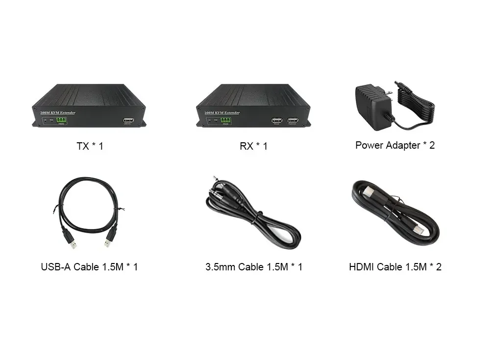 Amoonsky Wired Transmitter Receiver 200m 2K KVM Extender Over CAT5e/6 Network Cable For Conference Theater Monitor Own Factory