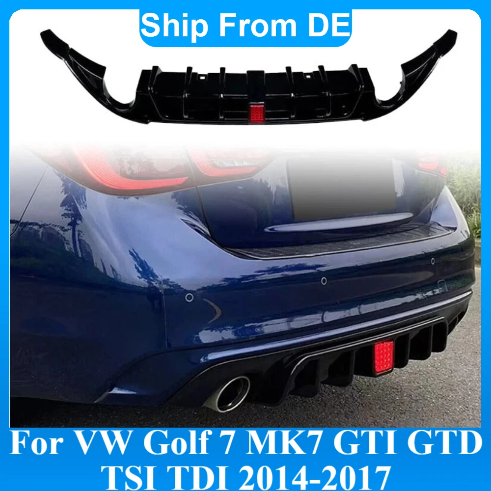 Heckdiffusor für VW Golf 7 MK7 GTI GTD TSI TDI 2013-2017 Schrägheck Auto Heckstoßstangen-Diffusorlippe mit LED-Licht Glänzend Schwarz Auto Bodykit Tuning