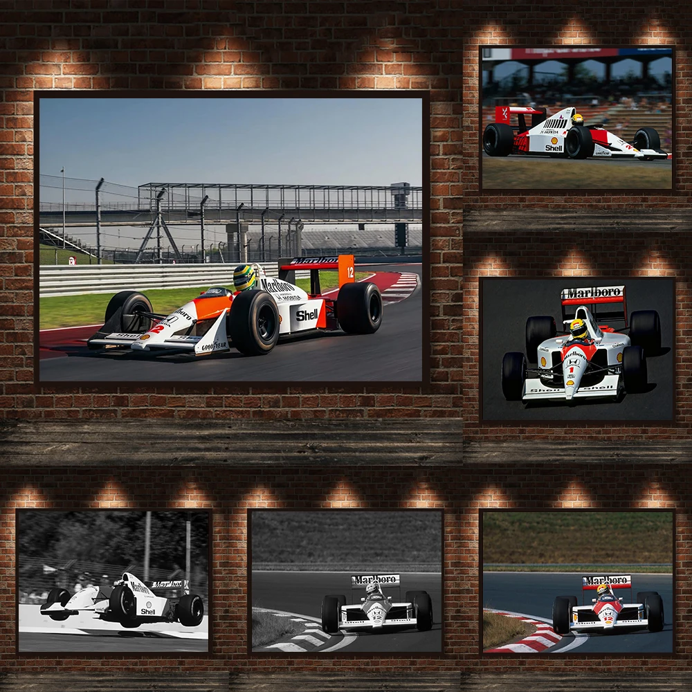Vintage Formula Championship Racing Poster Black And White Senna Portrait Canvas Painting Supercar Wall Art Room Home Decor Gift