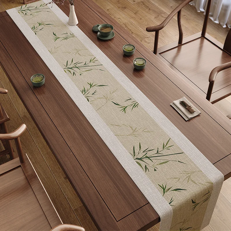 New Chinese Style Table Flag Table Runner Bamboo Printing Long Tablecloth Zen Tea Ceremony Home Restaurant Table Decoration