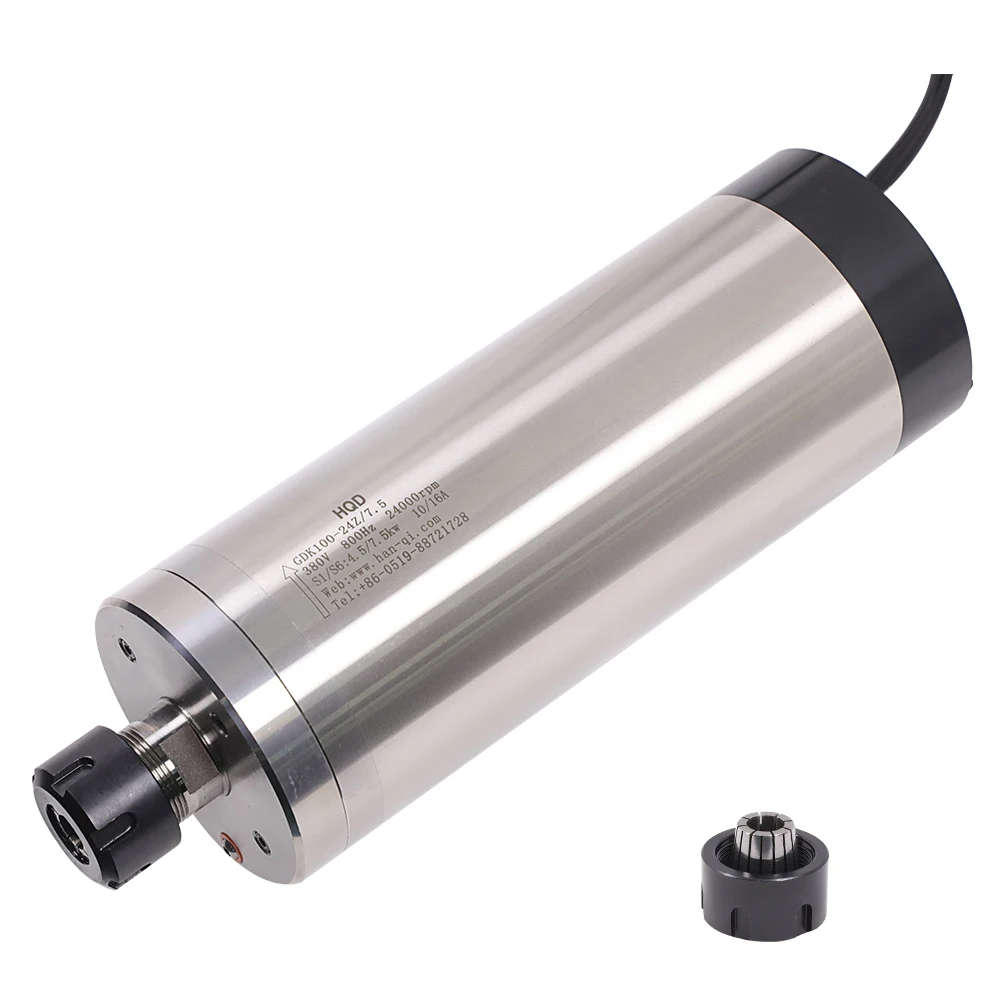 Hqd GDK100-24Z/7.5 7.5KW 24000Rpm 800Hz 380V Er25 High-Speed Motorized Spindle for Woodworking Water Cooling Grinding