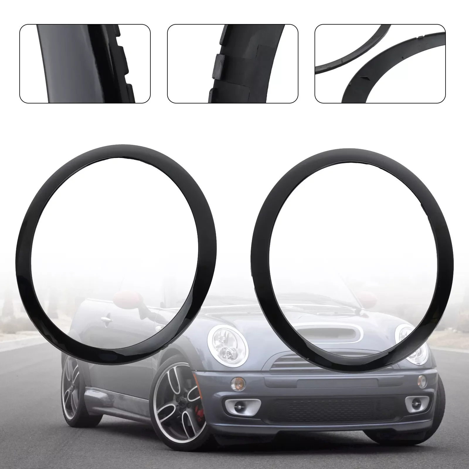 

2 шт., глянцевое черное кольцо накладки на фару, кольца для бровей, накладка для Mini Cooper One R50 R52 R53 2001-2006 63126917835 63126917836