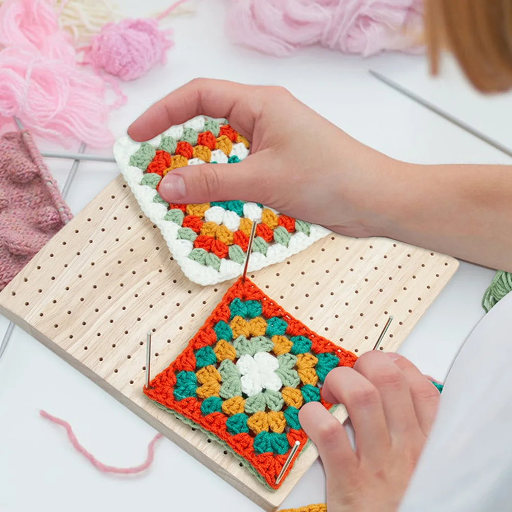 

1 Set Crochet Blocking Board Wooden Durable Square Size Multiple Projects Positional Needles Easy Operation Knitting Aid Tool