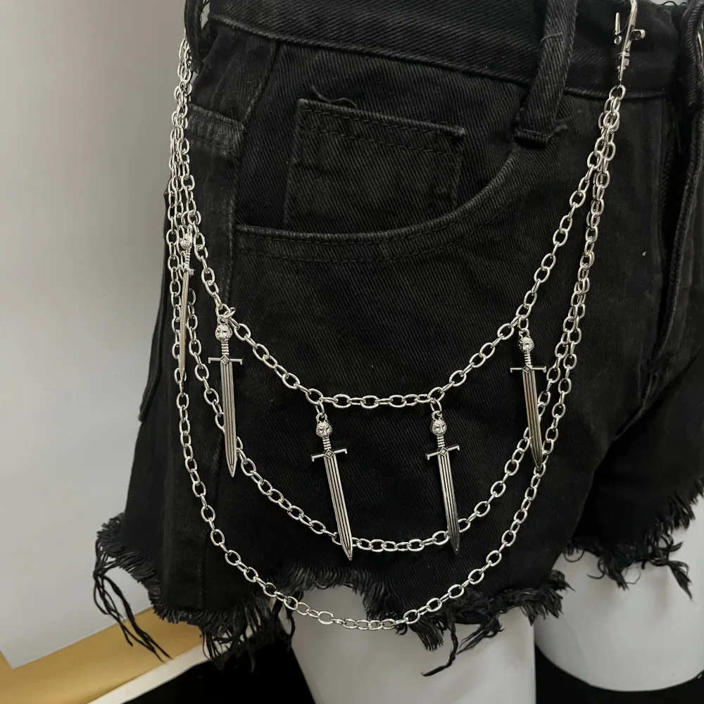 Pop Hip Hop Long Sword Pendant Chain On The Jeans Pants Women Punk Keychains for Men Egirl eBoy Harajuku Grunge Accessories