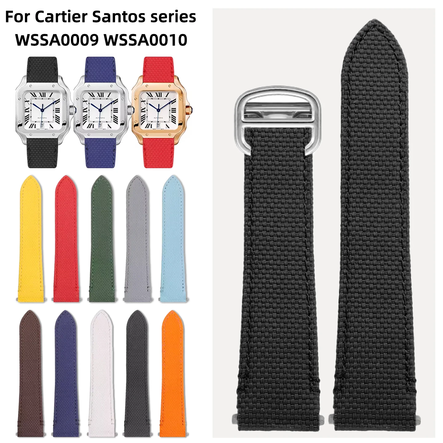 FKM Rubber Watch band For Cartier Santos de Cartier WSSA0009 WSSA0010, Quick Release Replacement Fluororubber Strap 19mm 21mm