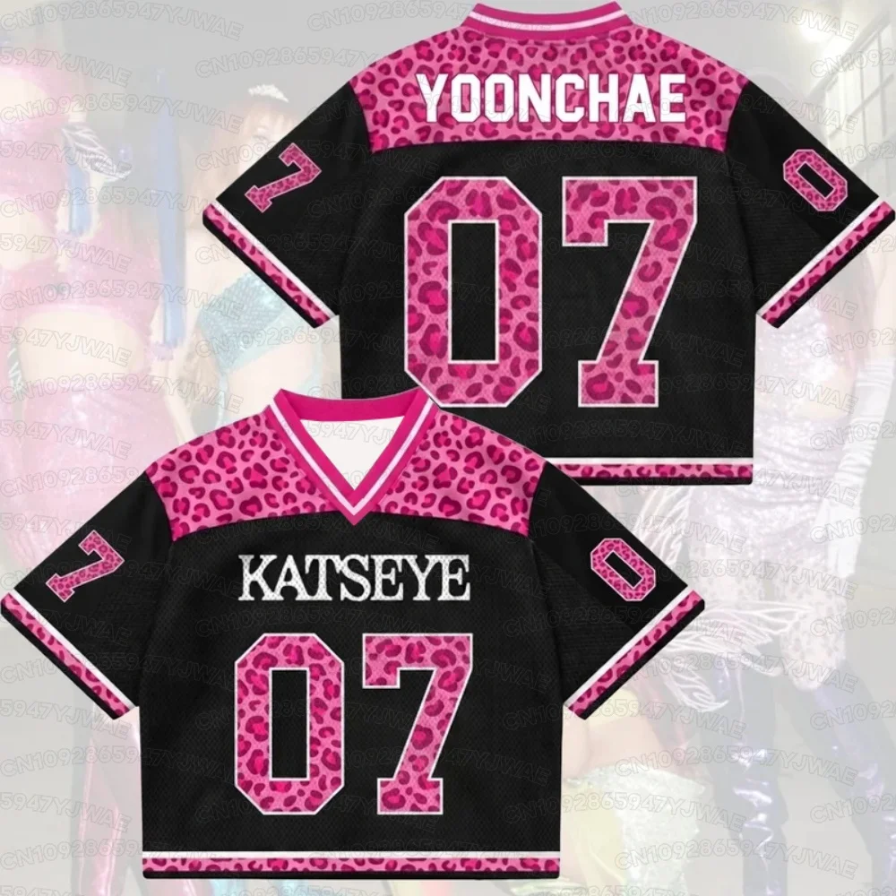 2026 Men's Women's Kpop Fans Support T-shirt Pinky Leopard KATSEYE Jersey Gift For Fans Streetwear Short Sleeve Tops T-shirt