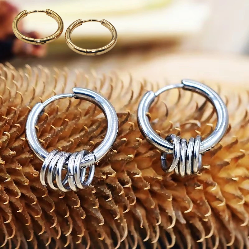 

Size 8-20mm 2.5mm Line 316 Stainless Steel Round Shape Hoop Earrings Vacuum Plating No Easy Fade Allergy Free