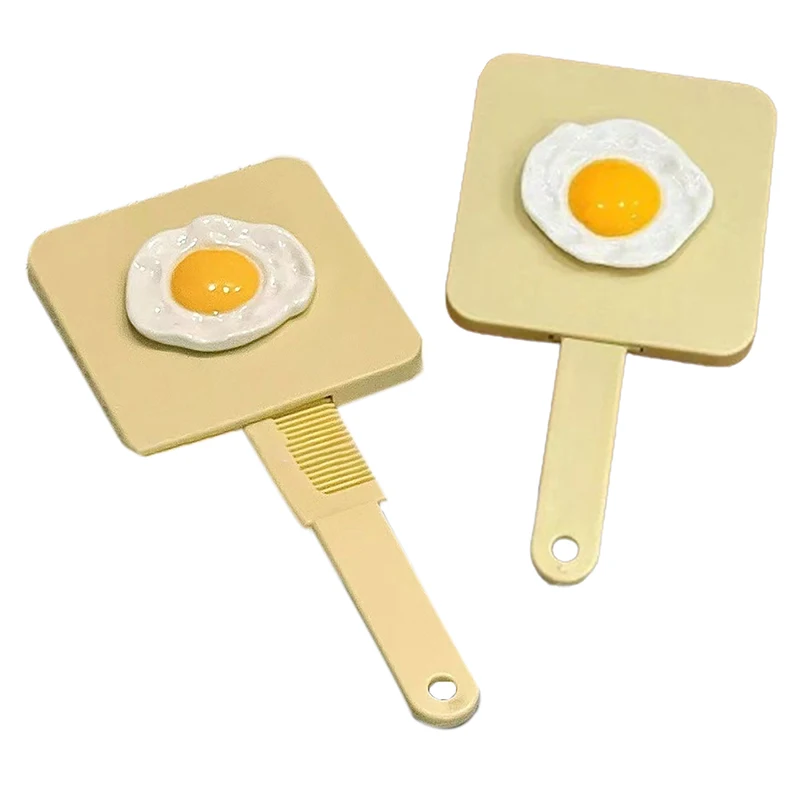 Handle Mirror Comb Portable Poached Egg Handle Mirror Yellow Quadrate Mirror Makeup Mirror With Comb For Girl Gift Makeup Tool