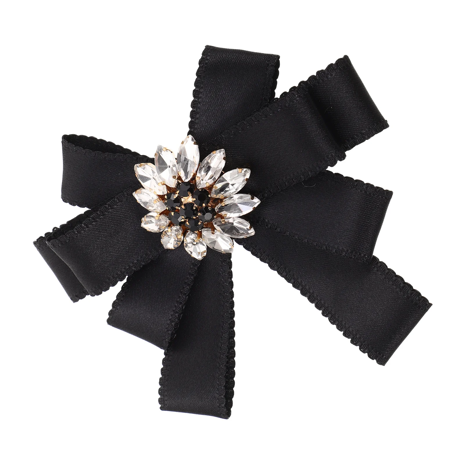 

Pre-Tied Bowknot Brooch Rhinestone Black Ribbon Elegant Suit Shirt Lapel Pin Dress Decoration Women Girls Crystal Bow Brooch Pin