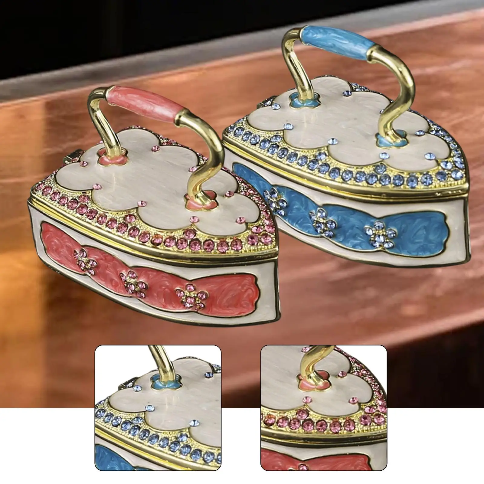 

Enameled Trinket Box Organizer Decor Rings Holder Metal Jewelry Organizer