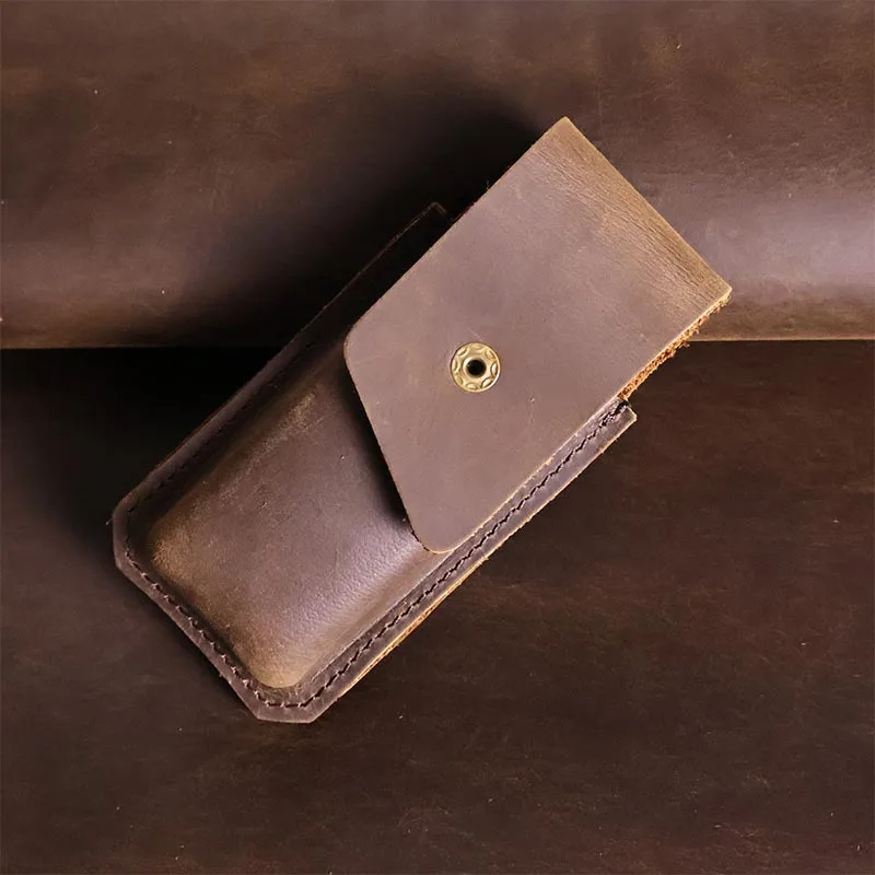 1pcFirst-layer cowhide outdoor folding knife leather case knife storage bag small knife leisure protective coverPU leather