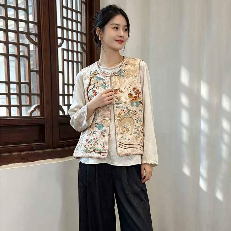 New Chinese Style Heavy Embroidery Autumn Series Open Cardigan Vest Wide Leg Pants Set Improved Design Fashionable Ethnic Wom...