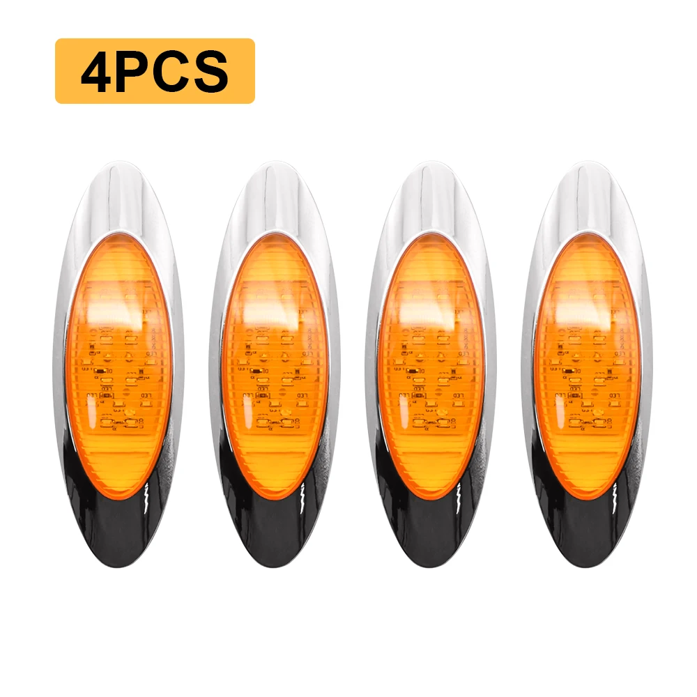 

4PCS 16LED Amber Led Side Marker Lights Waterproof Chrome Bezel Turn Signal Tail LED Light Kits Marker Indicator Lamp 12V