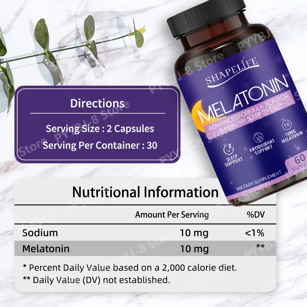 SHAPELIFE Melatonin Capsules Sleep Support Healthy Sleep Cycle Normal Circadian Rhythms with Vitamin B6 and Tagar 60 Capsules