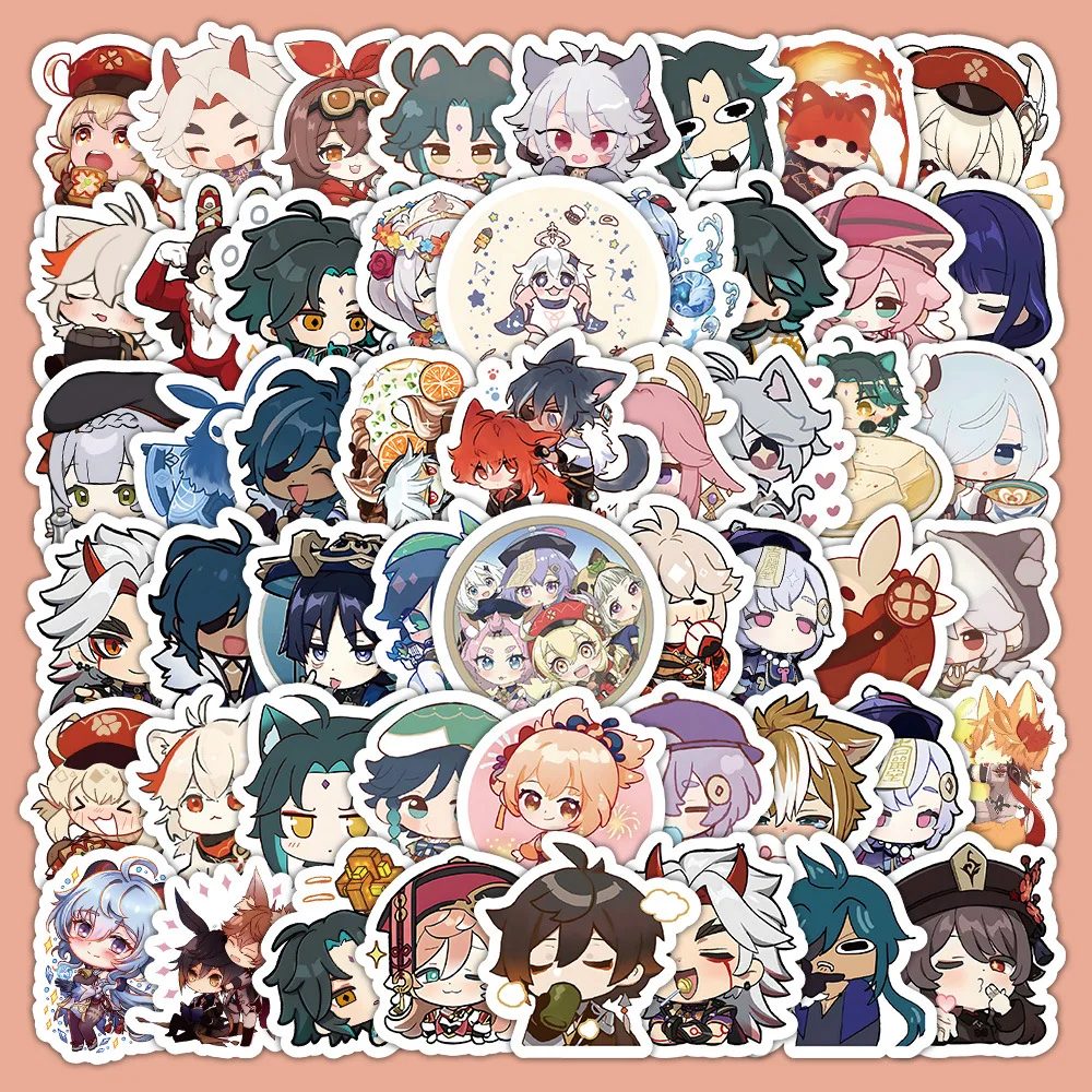 

63PCS Q version of Genshin Impact Stickers graffiti Stickers DIY Diary Phone Case Handmade Scrapbook Aesthetic Stickers