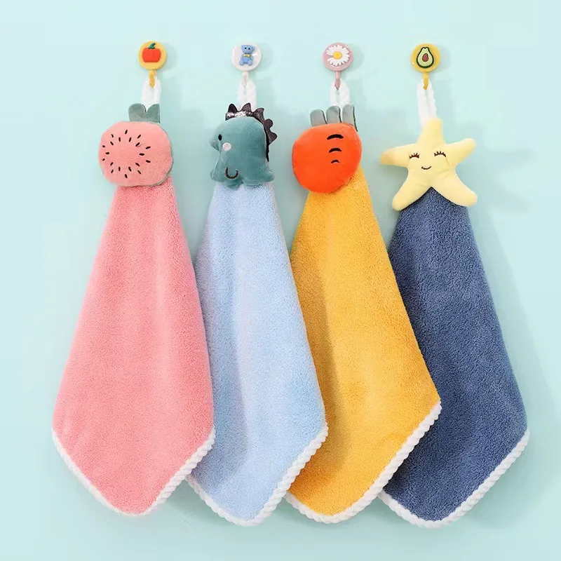 Wall-mounted Cartoon Hand Towel, Thickened Coral Fleece, Super Absorbent & Odor-Proof Hand Drying Cloth