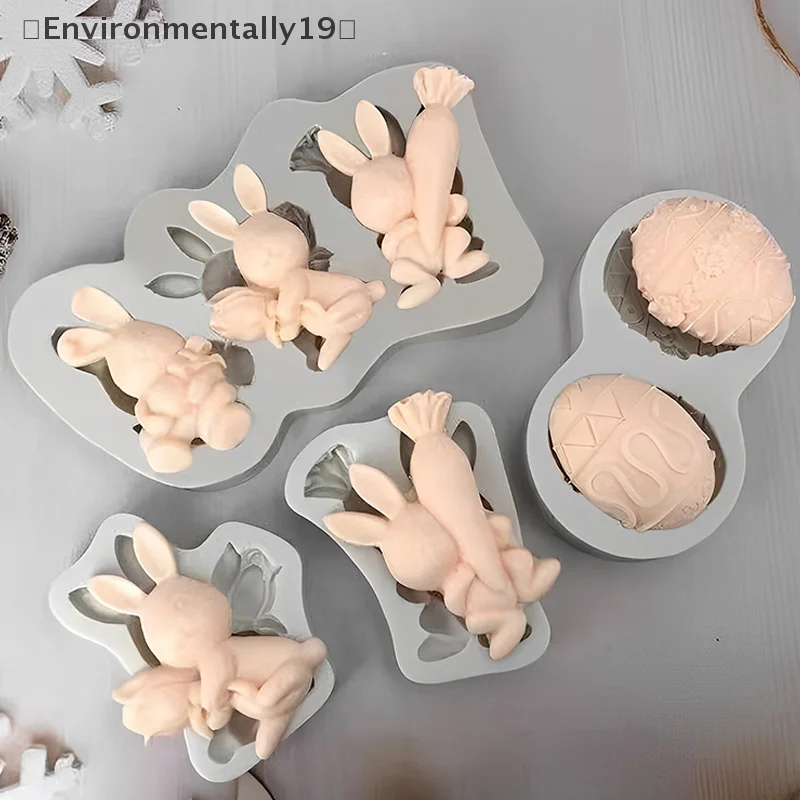 عيد الفصح مزدوجة البيض الأرنب قالب من السيليكون DIY بها بنفسك كعكة الشوكولاته الخبز الطين قطرات لاصق فيلم أداة