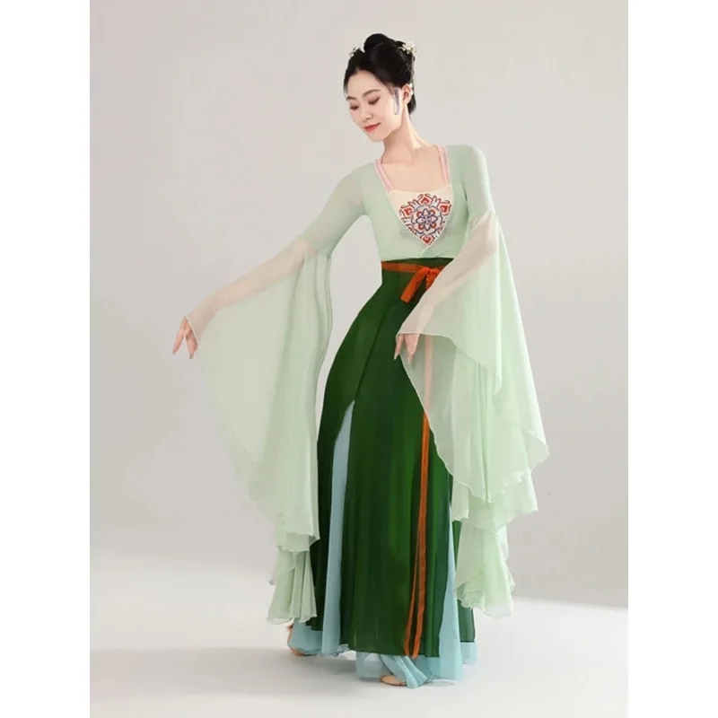 Classical Dance Costumes Women Elegant Long Gauze Clothes Green Suit Performance Outfit Practice Clothes Ancient Han Costume