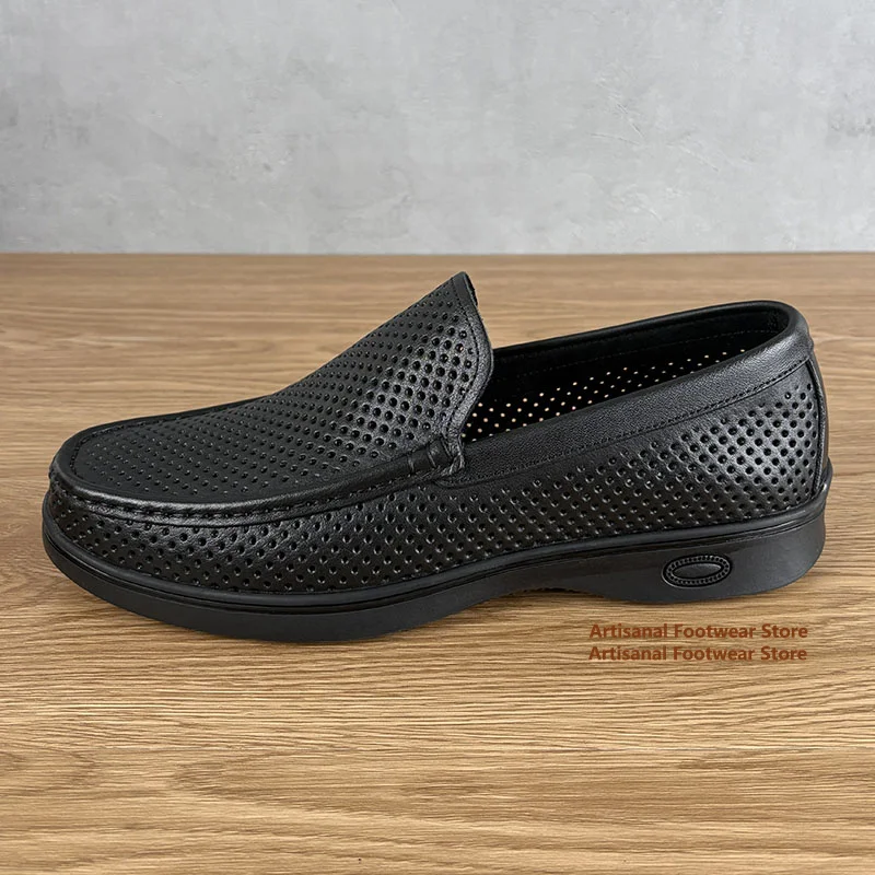 Summer Hollow Out Leather Men's Sandals Breathable Cowhide Soft Soled Shoes Men's Casual Leather Shoes Handmade Men's Shoes