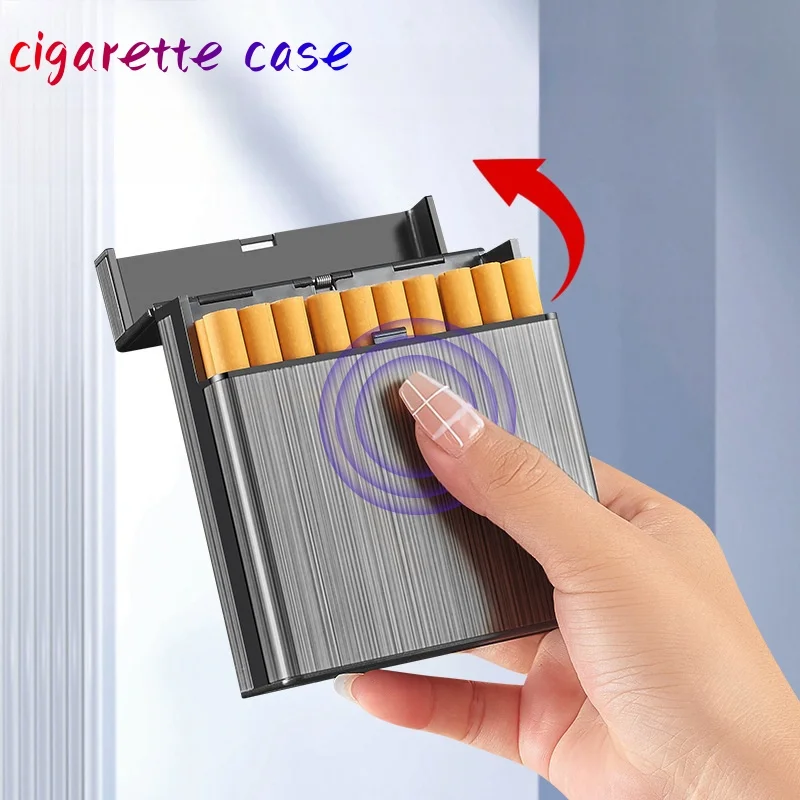 Large Capacity 40 Pack Cigarette Box Automatic Flip Cover Anti Pressure and Moisture-proof Cigarette Storage Box for Men's Gift