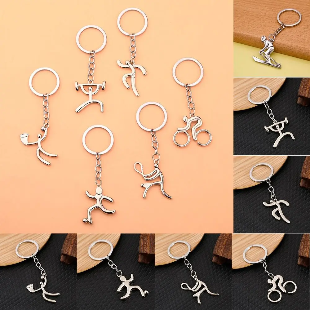 Simple Bicycle Metal Sports Logo Keychain Running Football Key Ring Ornaments Tennis Weightlifting Alloy Pendant Men