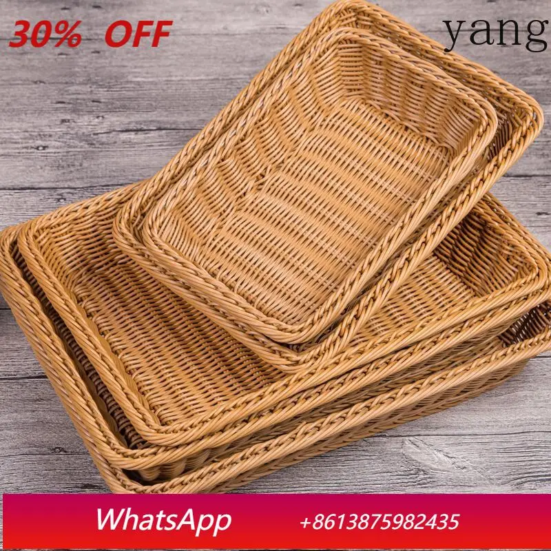 

LMM rectangular bread basket rattan basket vine woven basket plastic storage