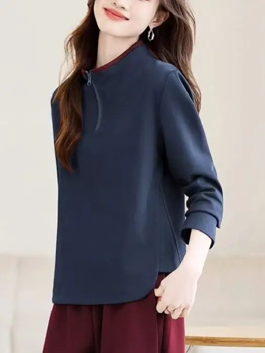 Faionable Loose Casual Hoodie Women's Spring Autumn New Sle Small Size Mom Zipper Collar Top Korean Sle Long Sve