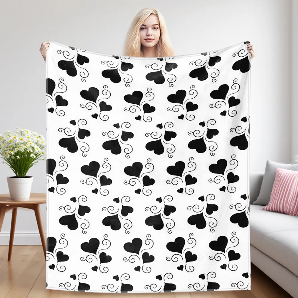Swirl Hearts Flannel Blanket, Ultra-Fine Fiber, All Season Luxurious Fluffy Blanket Suitable For Beds Or Sofas