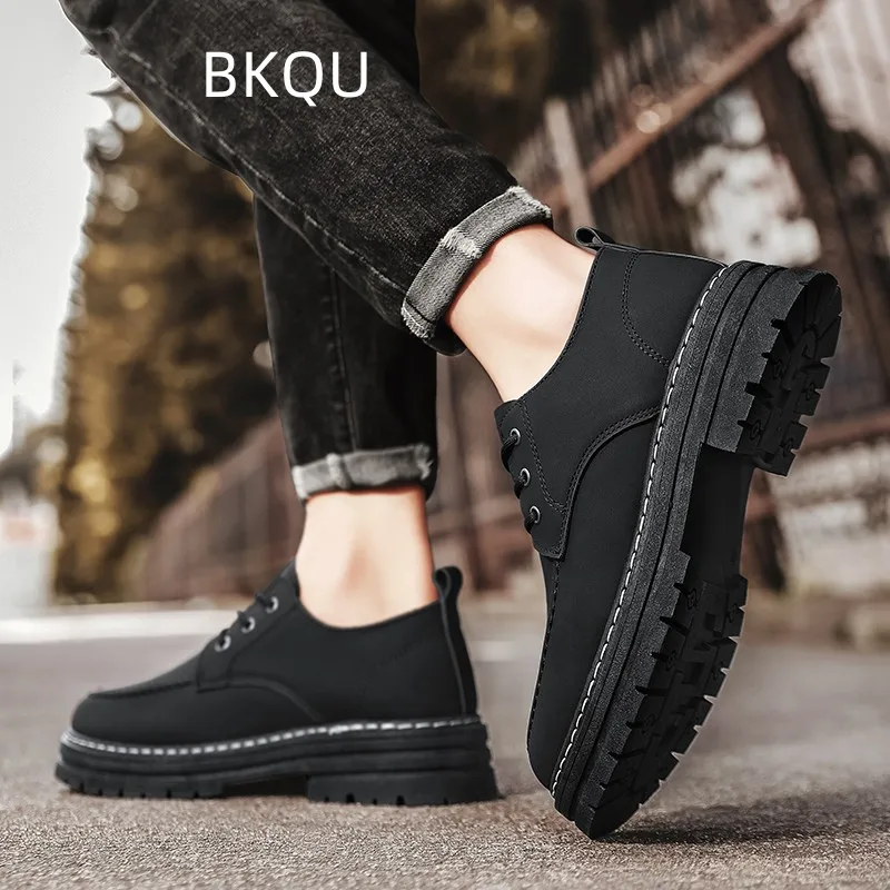 Men\'s Boots Low Top All-match Massage Heighten Platform Casual Comfortable Round Toe Wear-Resistant Spring and Autumn Main Push