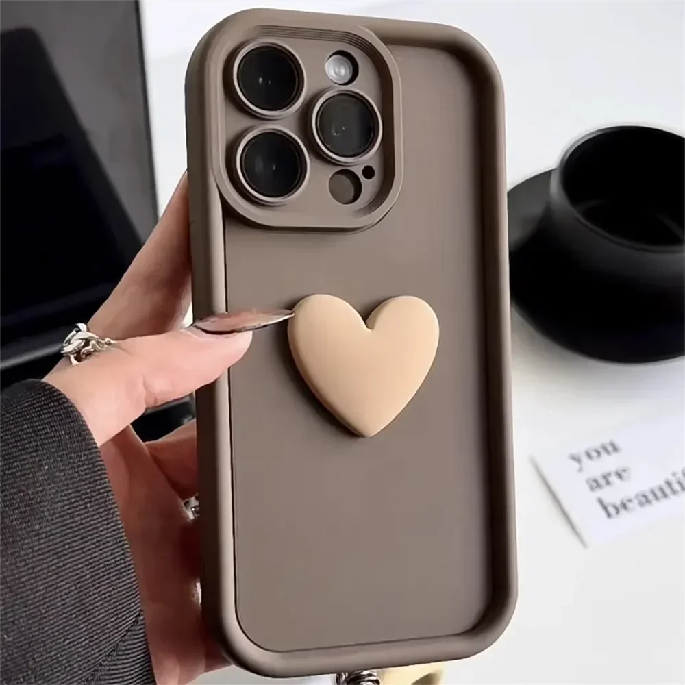 3D Cute Love Heart Silicone Phone Case for IPhone 17 AIR 16 15 Plus 13 12 11 14 Pro Max X XR XS Lens Protection Shockproof Cover