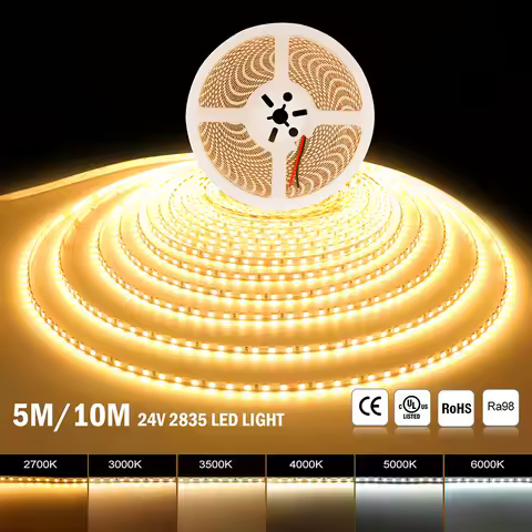 5m 10m RA98 Led Strip Light 5mm 8mm 10mm PCB 2700K 3000K 3500K 4000K 5000K 6000K 24V 2835 120 240 LEDs Flexible Tape Lighting