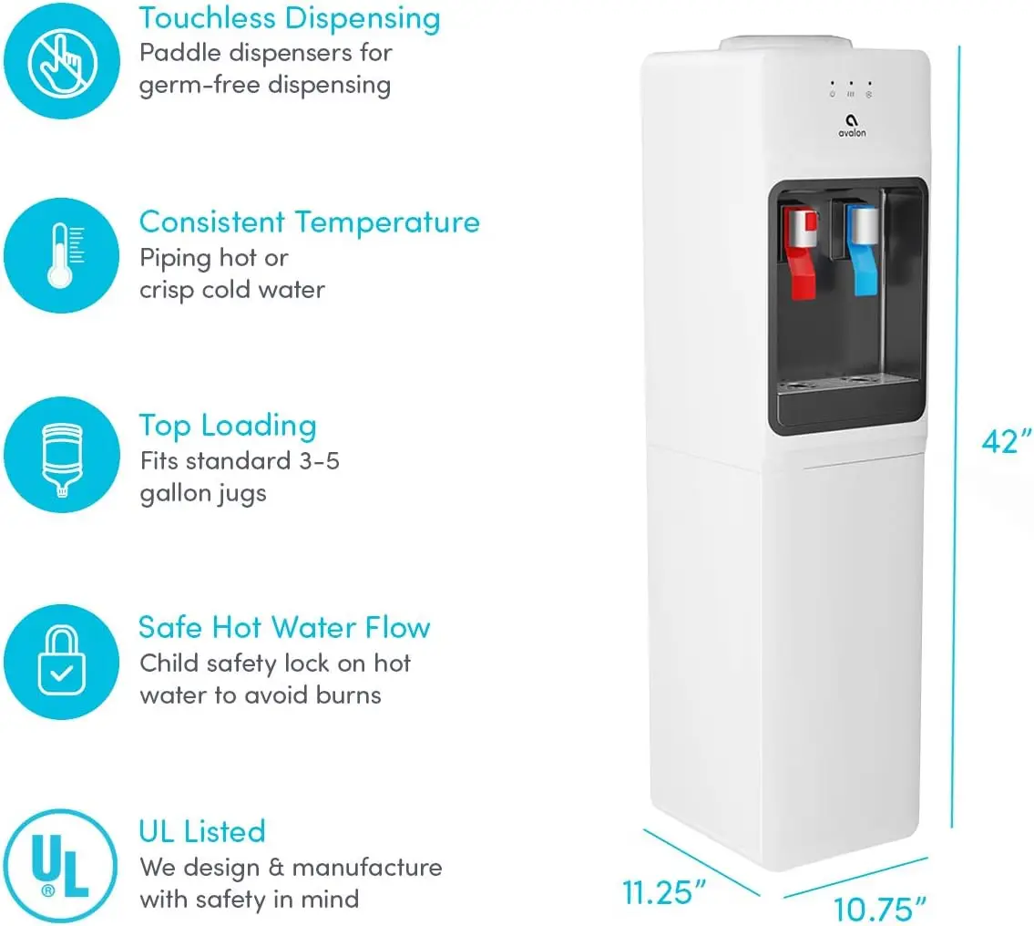 Distributeur d'Eau Chaude et Froide, Dispositif de Sécurité pour Enfant, Design Slim Innovant, Contient 3 ou 5 Gallons, Liste HI-UL