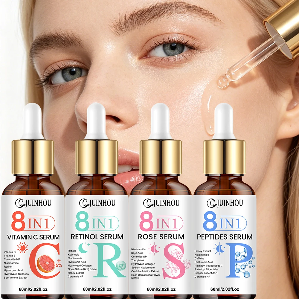 JUINHOU 4Pcs Sérum Hidratante Multifuncional com Vitamina C e Rosa para Iluminar a Pele Opaca, Retinol e Peptídeos para Melhorar a Elasticidade e Suav