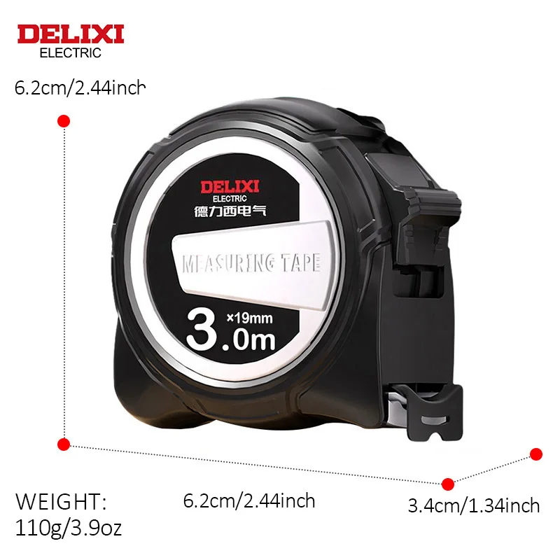 DELIXI ELECTRIC Tape Measure,3M*19MM ABS Thickened Hard Anti Drop Shell Durable Meter Ruler Wear-resistant Box RulerforHousehold