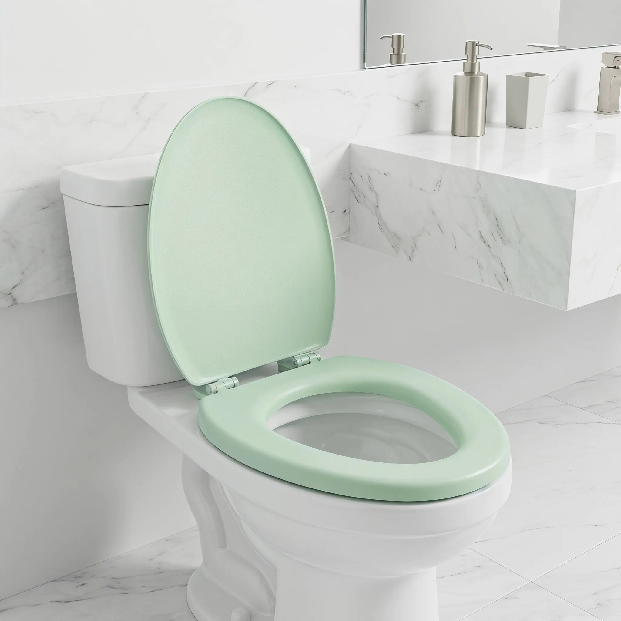 Oval Soft Close Toilet Seat Removable Quiet Lid Cover Thick Foam Cushion Silent Close Anti Slam Design Light Green