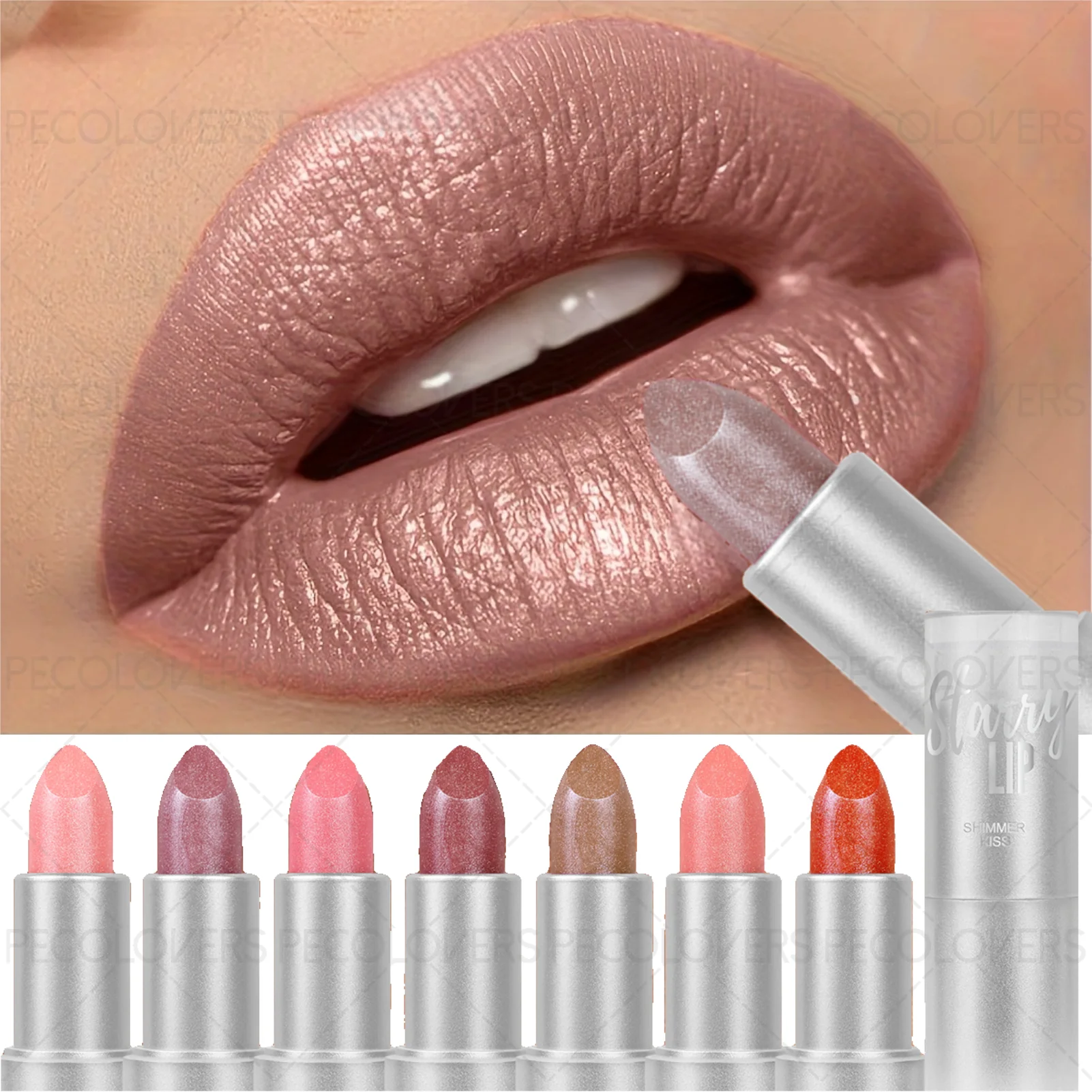 قطعة واحدة من أحمر الشفاه بيرليسسينت المتلألئ، مرطب ويدوم طويلاً، لمسة نهائية لامعة لامعة، لون وردي، مثالية للمهرجانات الموسيقية #1