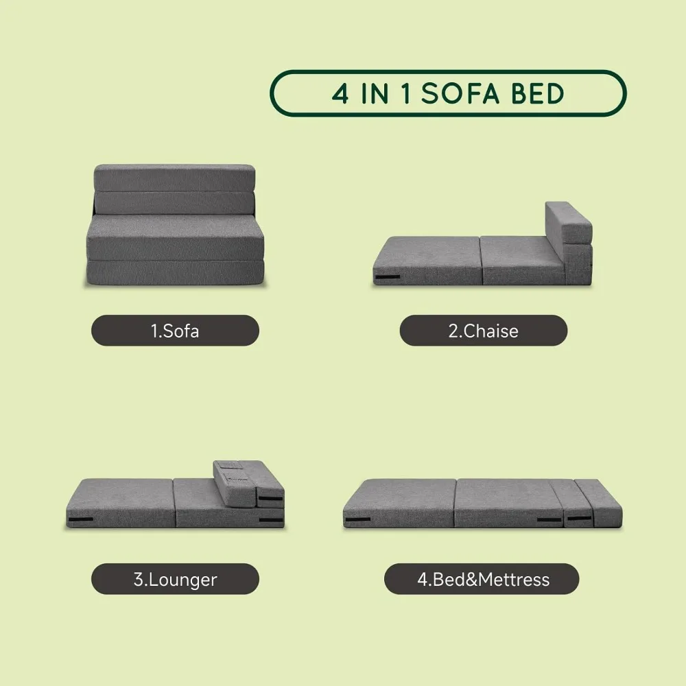 Kasur Sofa lipat, Sofa busa memori 6 inci, kursi tidur Convertible, bantal lantai & sarung dapat dicuci untuk ruang tamu