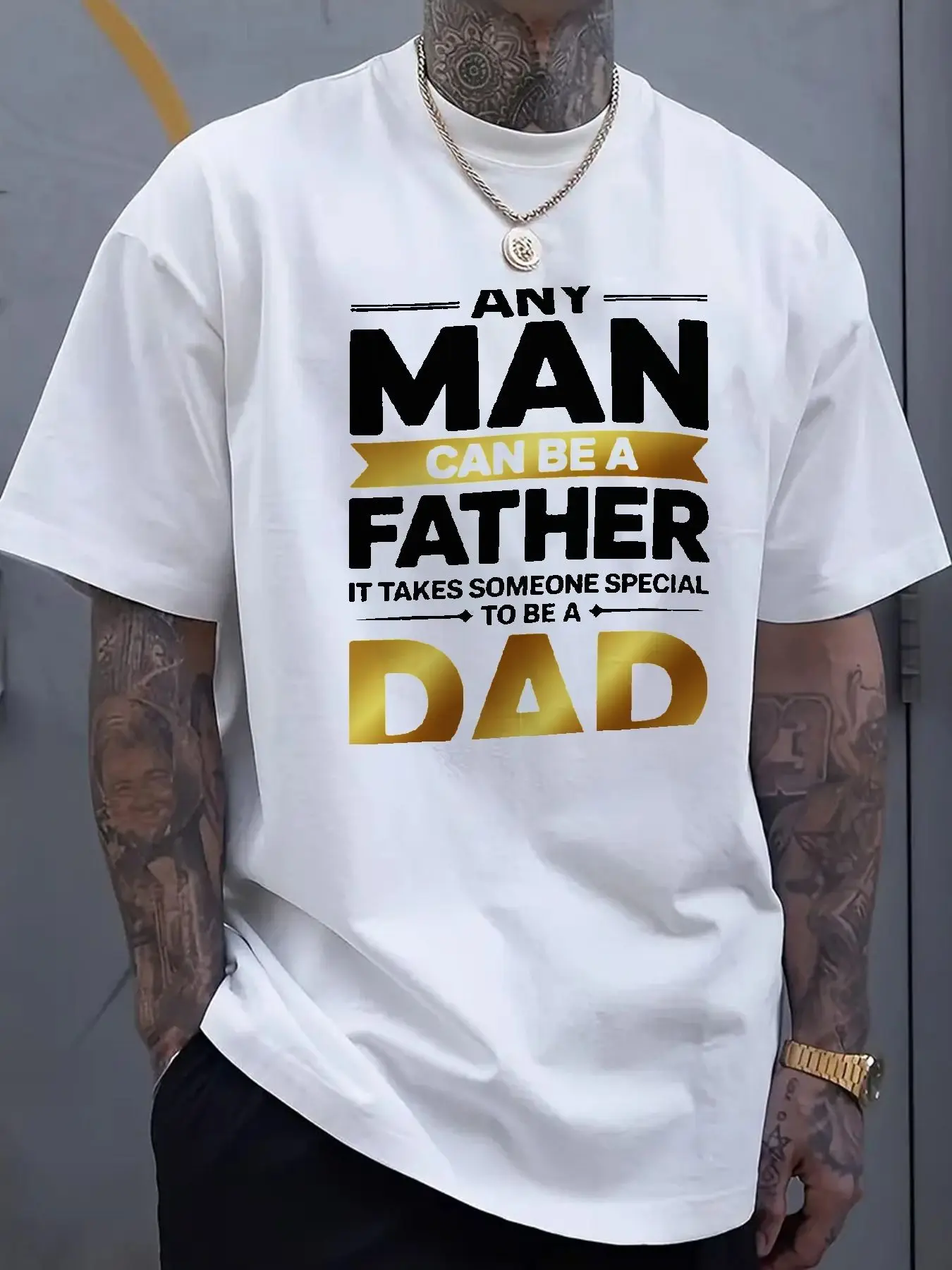 Plus Size Men's T-Shirt Funny Father's Day Gift, Bold Letter Print 