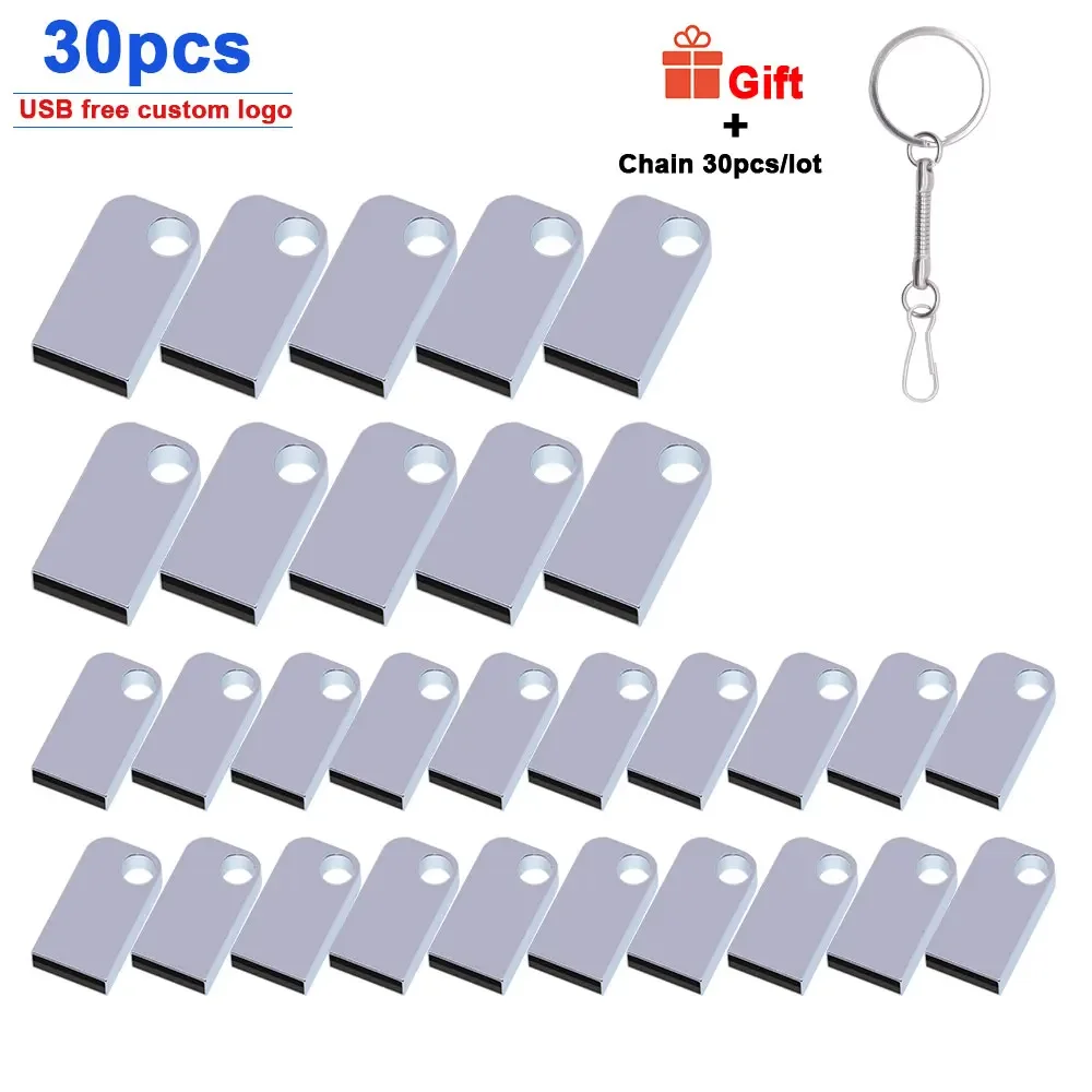 30pcs/lot Hot Sale Metal USB2.0 Flash Drive 4gb 8gb 16gb U Disk Pendrive 32gb 64gb Memory Stick Real Capacity Free Logo for Gift