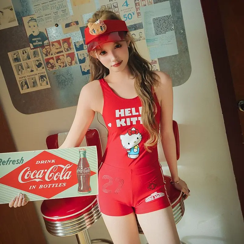 ชุดว่ายน้ํา Sanrio ชุดว่ายน้ําสาว Hellokitty วันพีซ สองชิ้น สาวการ์ตูน มืออาชีพ เพรียวบาง กีฬา ภาพถ่าย แข่งชายหาด น้ําพุร้อน