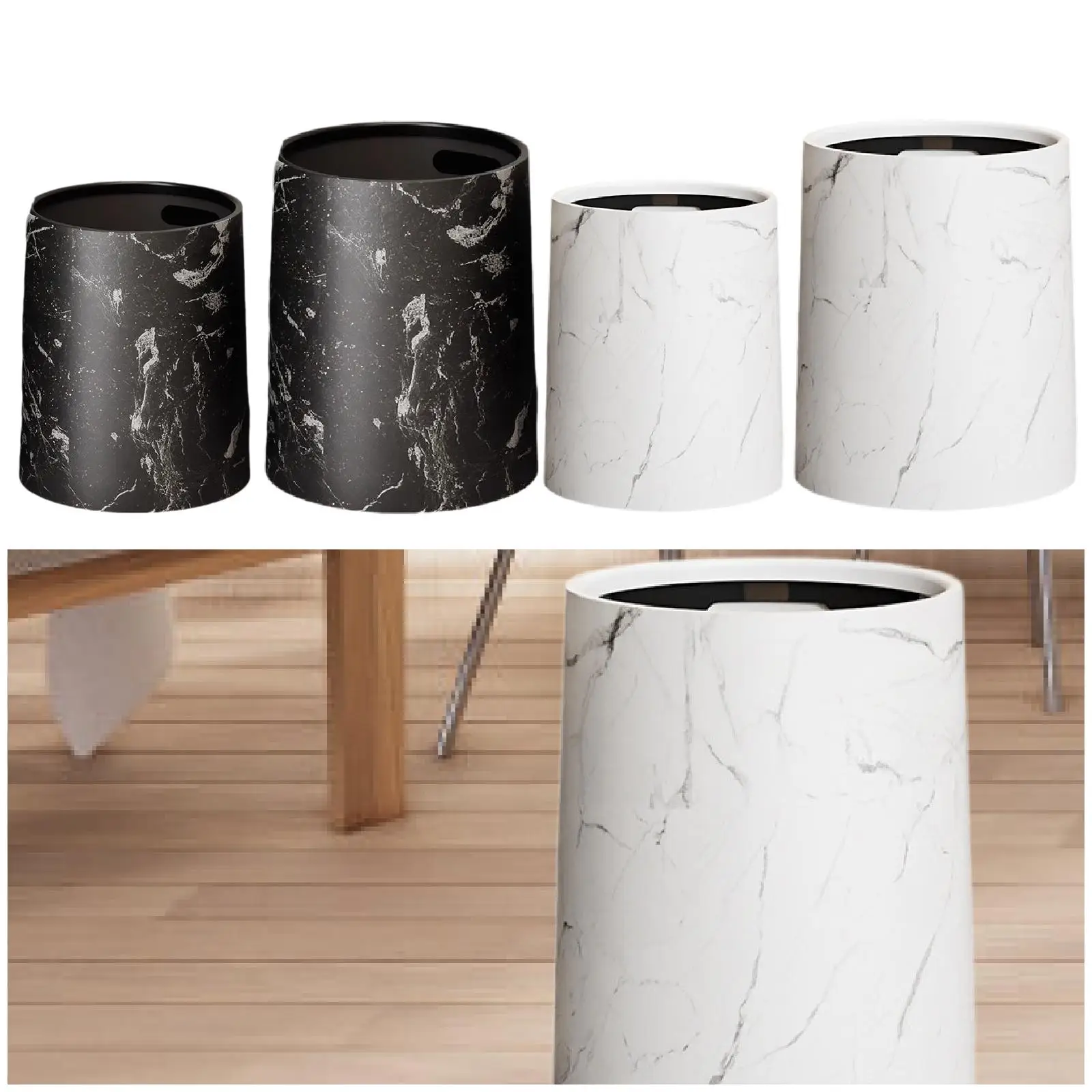 Open Top Trash Can Light Luxury Trash Bucket Lightweight Kitchen Trash Bin for Farmhouse Dorm Study Room Bathroom Restroom