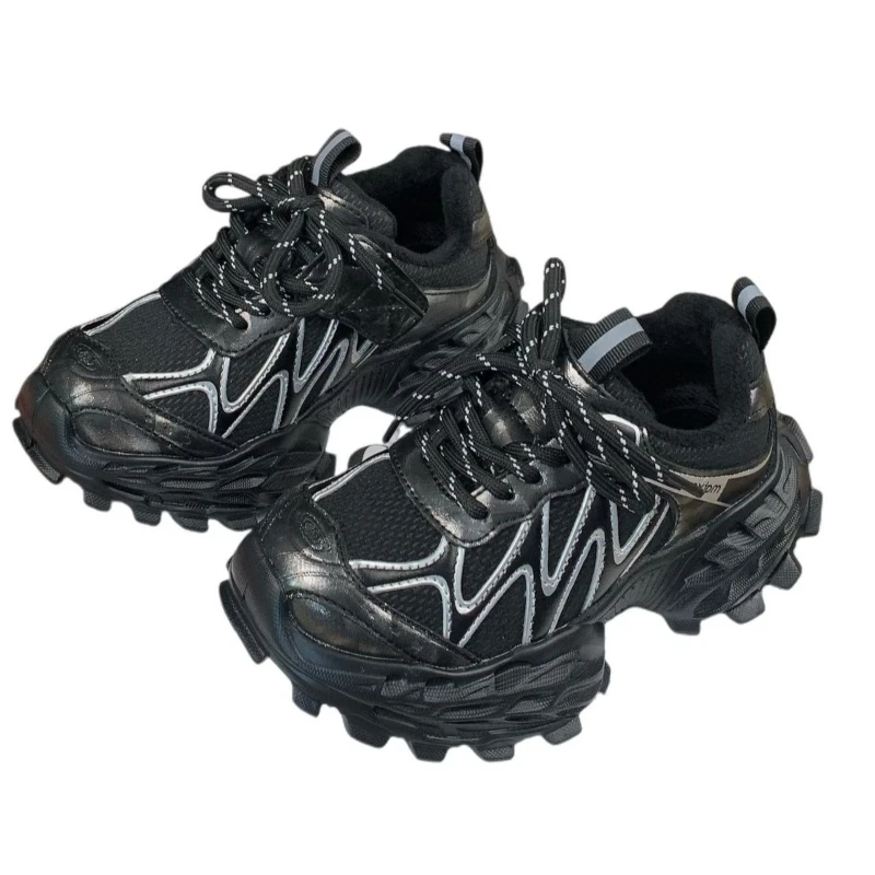 

Winter Childrens Boy Girls Fleece-lined Warm Non-slip Tire-soled Sneakers Kid Toddler Students Fashionable Lightweight Dad Shoes