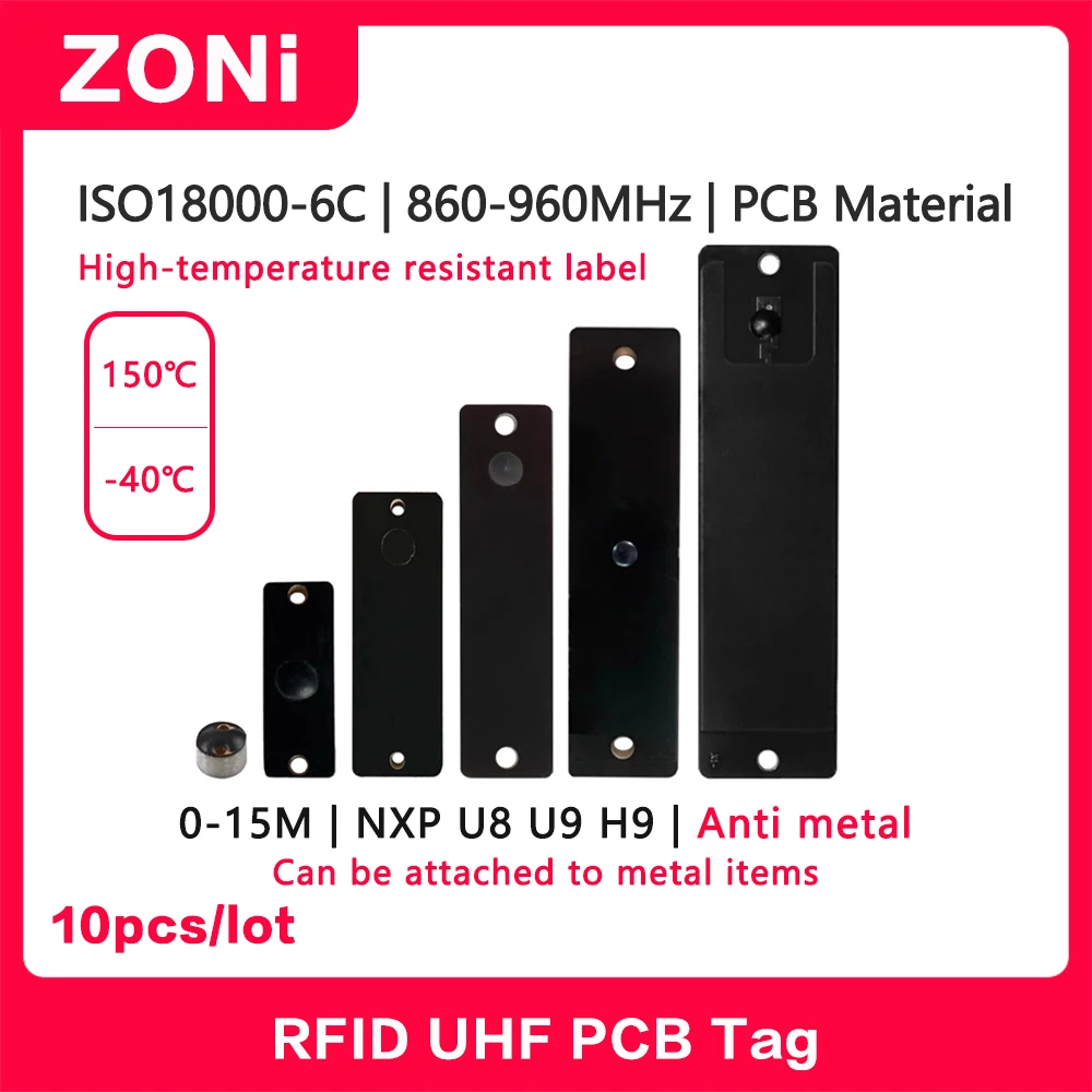 RFID UHF PCB Anti Metal Tag 18000-6C 860-960MHz High Temperature Resistance NXP U8 H3 Chip Electronic Label Long Distance 10PCS