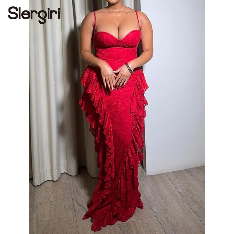 

Элегантное кружевное платье-комбинация Slergiri с оборками, женское, модное, новинка 2026 года, летнее, сексуальное, с открытой спиной, для вечеринок, облегающее, длинное