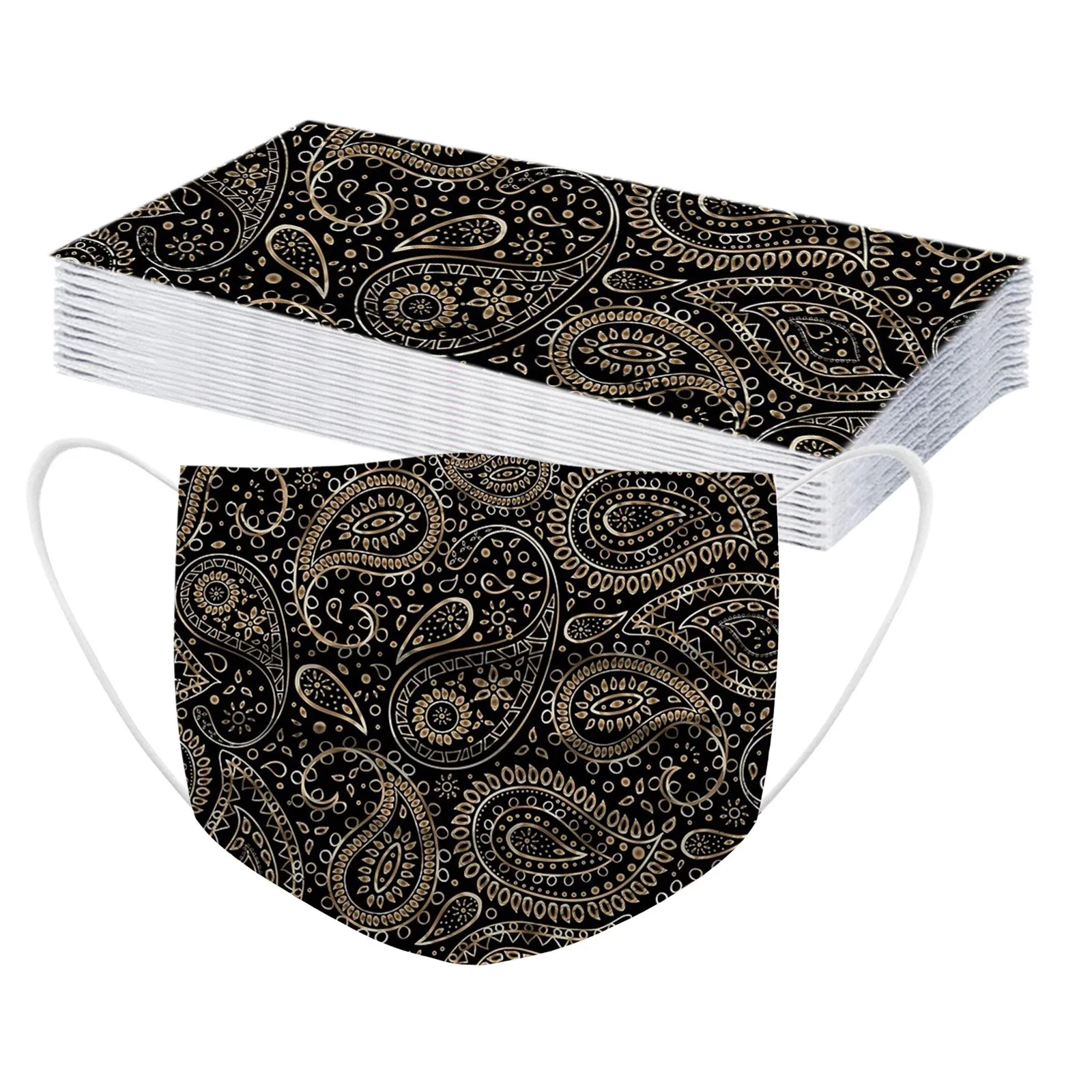 20PCS Adult\'s Mask Paisley Print Disposable Face Mask Industrial 3Ply Ear Loop Outdoor Dust-Proof Face Protective  Mask