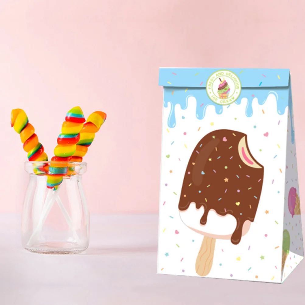 

12pcs Candy Packaging Bags Colorful Ice Cream Pattern Food Grade Paper Bag Oil Resistant Eco Friendly Snack Storage Gift